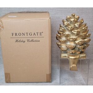 Frontgate Gold Pine Cone Stocking Holder #168603 New In Box Christmas Decor RARE